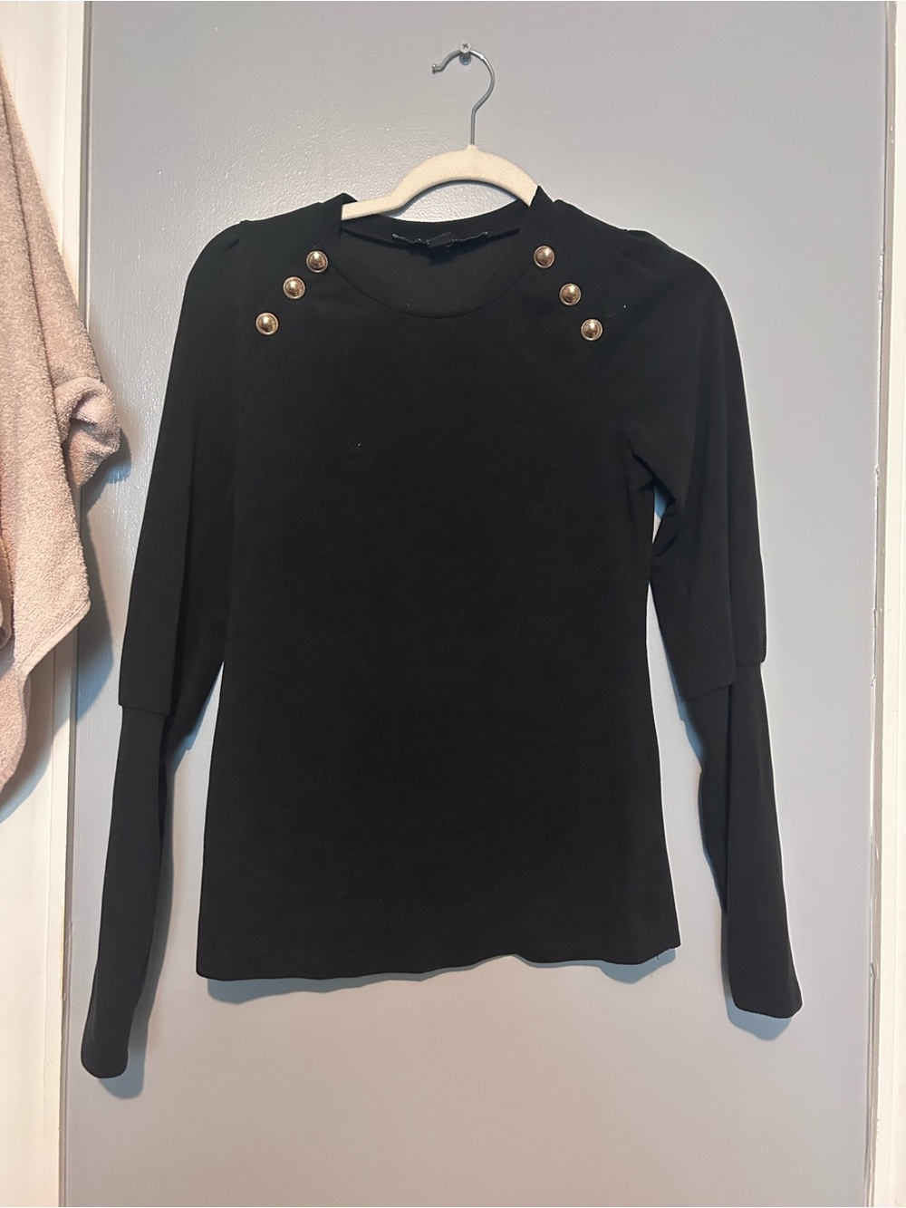HYFVE Black Long Sleeve Top with Gold Button Shoulder Detail